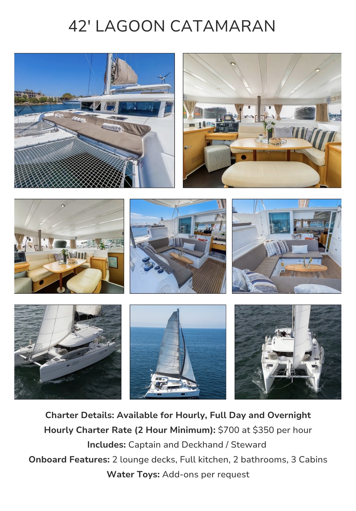 42' Lagoon Catamaran interior and exterior